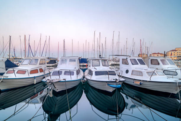 Boats, docked in marina, Piran, Slovenia stock photo