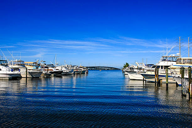 Boats in Charlotte Harbor Marina at Punta Gorda in Florida stock photo