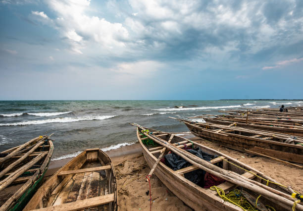 Boats on lake Tanganyika Burundi stock photo