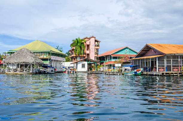 Bocas del Toro on Isla Colon in Panama with its waterfront and the Hotel Palma Royal stock photo