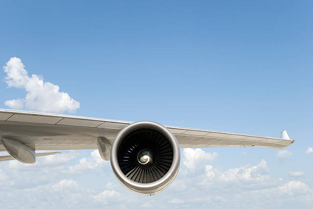 Boeing 747 Wing with Engine stock photo