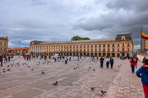 Bogota, Colombia: Looking Across Plaza Bolivar To The Western Side Of The Square To The Lievano Building Which Is The Office Of The Mayor Of The Capital City stock photo