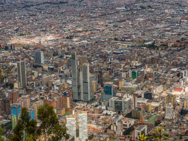 Bogota, Monserrate Bogota, Colombia - September 12, 2019: View for the modern center of Bogota from the top of the Monserrate mountain, Bogotá, Colombia, Latin America air attack stock pictures, royalty-free photos & images