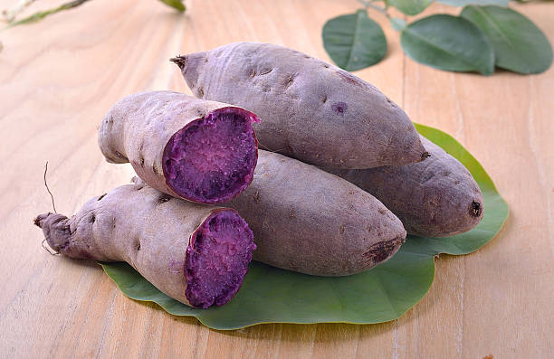 Boiled  purple sweet  yam stock photo