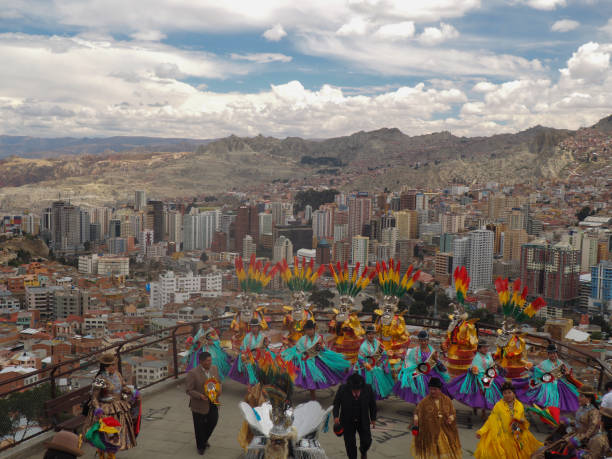 Bolivian folklore dance in La Paz stock photo