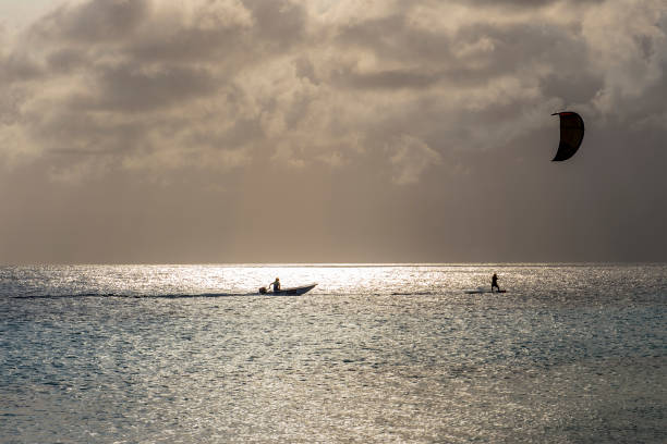 Bonaire Kite Boarding at Sunset stock photo