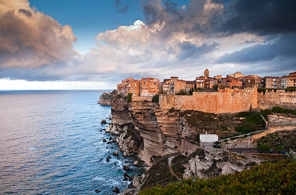 Bonifacio City Bonifacio, old town at sea cliff, Corsica - France corsica stock pictures, royalty-free photos & images