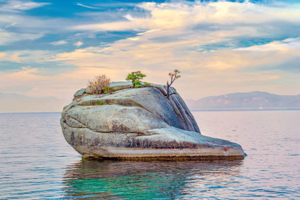 Bonsai Rock in Lake Tahoe is a popular tourist destination. stock photo