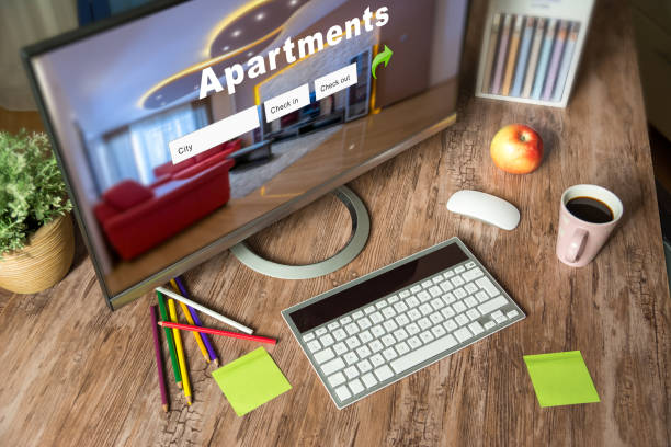 Booking apartment for holiday break stock photo