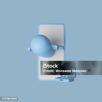istock 3D Booking flight for travel by application on mobile phone. Travel 3D concept. 3D icon Render Illustrations 1427849349