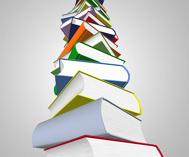 books stacked up. - book tower stockfoto's en -beelden