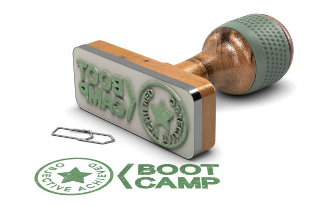 boot camp concept. doel bereikt certificaat op witte achtergrond - bootcamp stockfoto's en -beelden