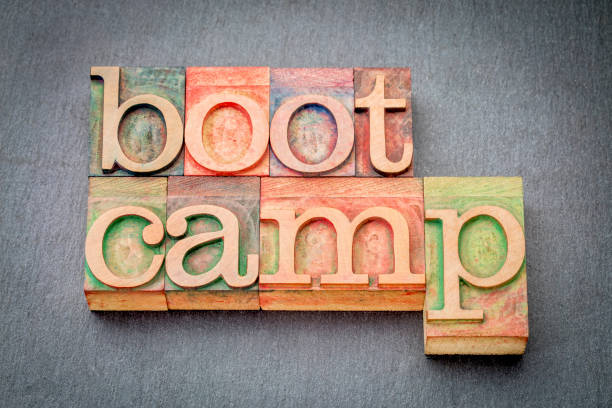 boot camp woord abstract in houtsoort - bootcamp stockfoto's en -beelden