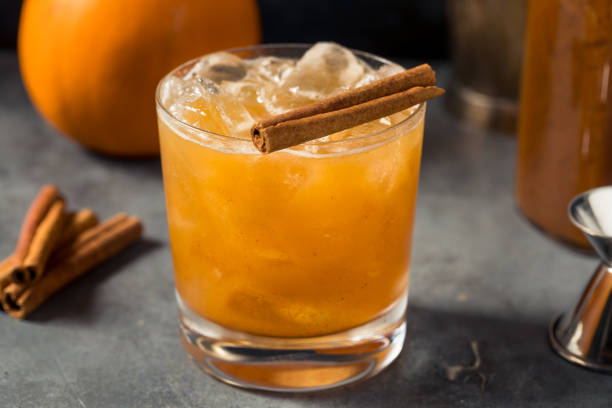 Boozy Refreshing Pumpkin Spice Bourbon Smash stock photo