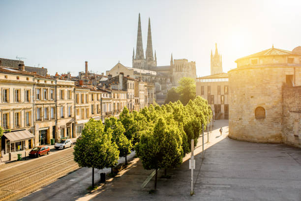 Bordeaux city in France Morning cityscape view with saint Pierre cathedral in Bordeaux city, France gironde photos stock pictures, royalty-free photos & images