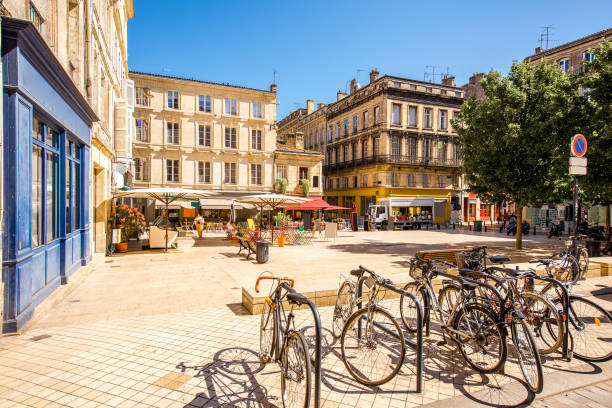 Bordeaux city in France View on the small square with bicycles in Bordeaux city in France bordeaux photos stock pictures, royalty-free photos & images
