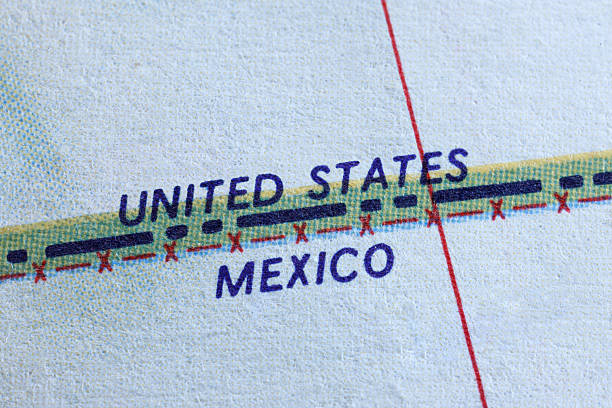 Border Close up of a map showing the U.S. and Mexican border. geographical border stock pictures, royalty-free photos & images