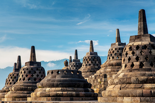 Borobudur Templeblue Himmel Yogyakarta Java Stockfoto und Borobudur Templeblue Himmel Yogyakarta Java Stockfoto und