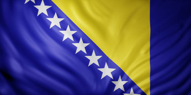 Bosnia and Herzegovina 3d flag 3d rendering of a detail of a silked Bosnia and Herzegovina flag bosnia and hercegovina stock pictures, royalty-free photos & images