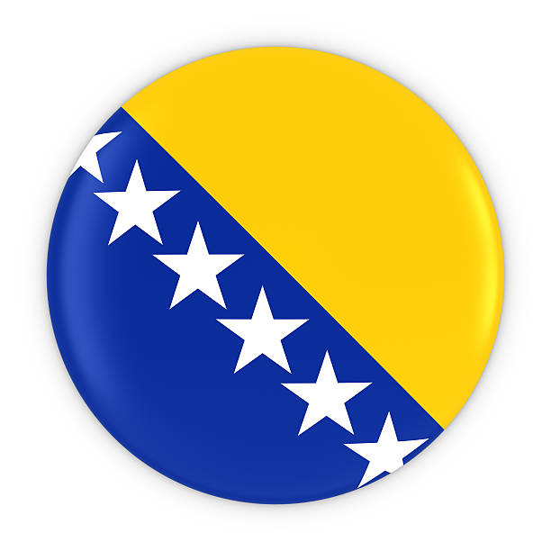 Bosnian and Herzegovinian Flag Button - Flag of Bosnia Herzegovina Bosnian and Herzegovinian Flag Button - Flag of Bosnia Herzegovina Badge 3D Illustration bosnia and hercegovina stock pictures, royalty-free photos & images