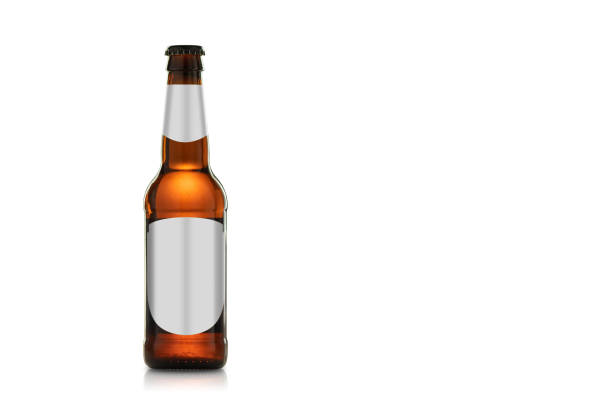 Bottle of beer with empty sticker isolated on white stock photo