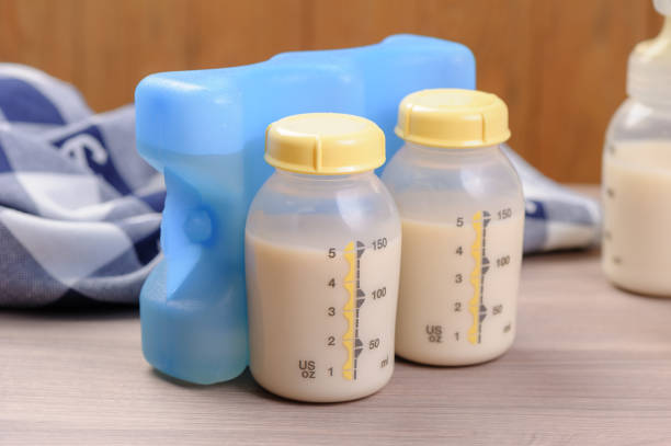 Bottle of mother breast milk stock photo
