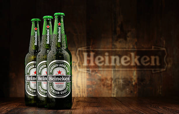 Bottles of Heineken beer stock photo