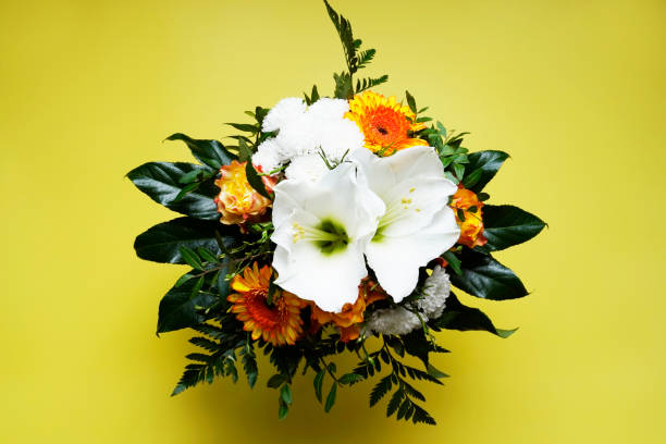 Bouquet of flowers photographed from above stock photo