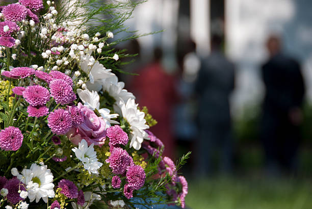 bouquet of flowers Bouquet of flowers at a funeral or wedding. funeral stock pictures, royalty-free photos & images