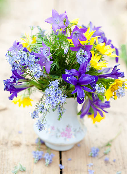 Bouquet of spring flowers in country style. stock photo