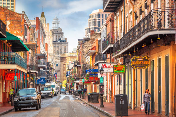 Bourbon Street, New Orleans, Louisiana, USA stock photo