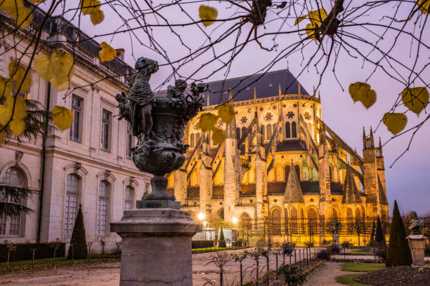 Bourges Cathedral in autumn from the garden stock photo