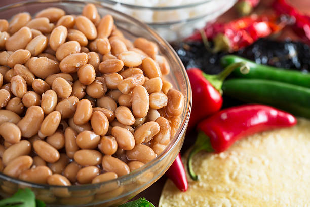 Bowl of Cooked Pinto Beans stock photo