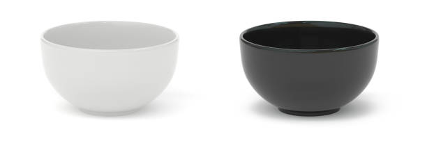 Bowl white and  black set 3d rendering bowl, isolated on white, black, white, 3d rendering bowl stock pictures, royalty-free photos & images