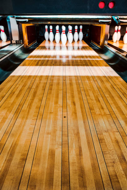 bowling alley.  pins. stock photo