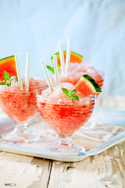 Bowls Of Refreshing Watermelon Granita stock photo