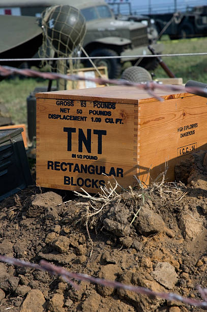 Box of TNT in Historic Military Encampment stock photo