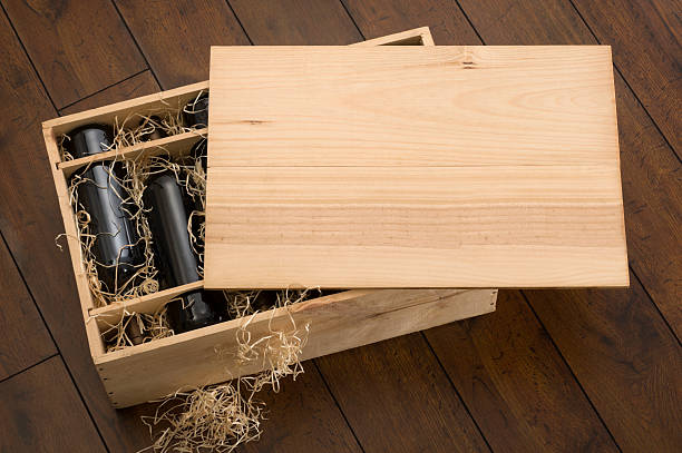 Box of Wine Box containing twelve bottles of wine. crate stock pictures, royalty-free photos & images