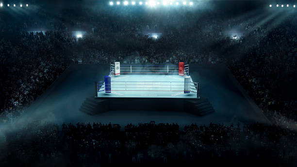 Boxing arena with stadium light Boxing arena with stadium light full view boxing ring stock pictures, royalty-free photos & images