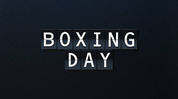 Boxing Day written airport billboard on black background. Horizontal composition with copy space.