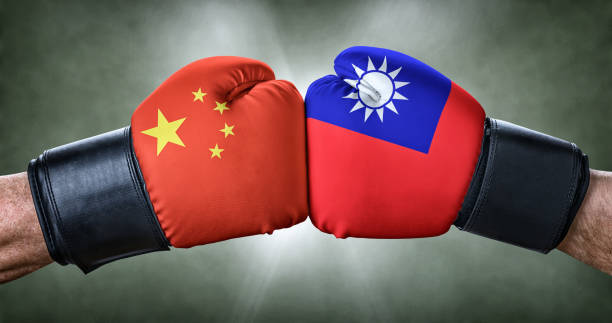 A boxing match between China and Taiwan stock photo