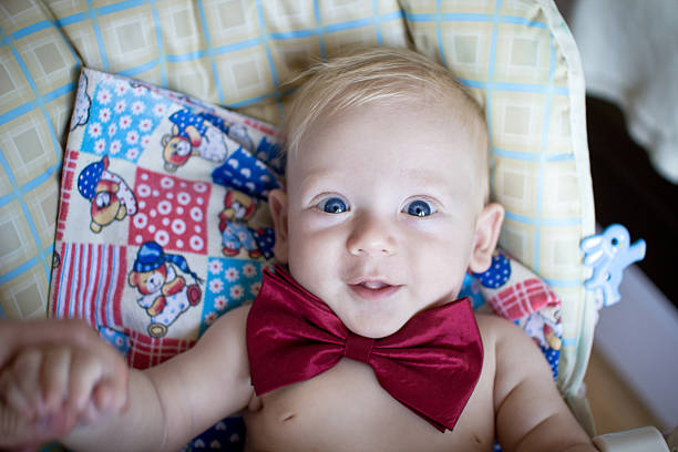 Boy wears bowtie stock photo