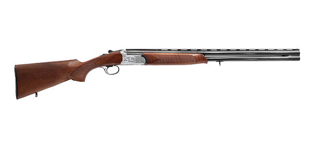 Brand new brown and metallic shotgun stock photo