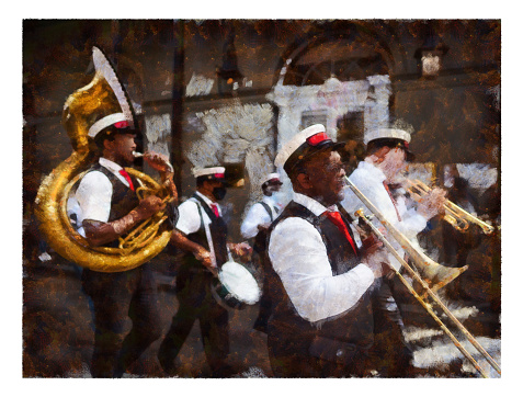 Brass band on Royal street New Orleans digital manipulation