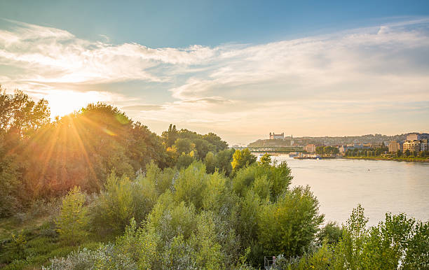 Bratislava river Danube by the sunset stock photo