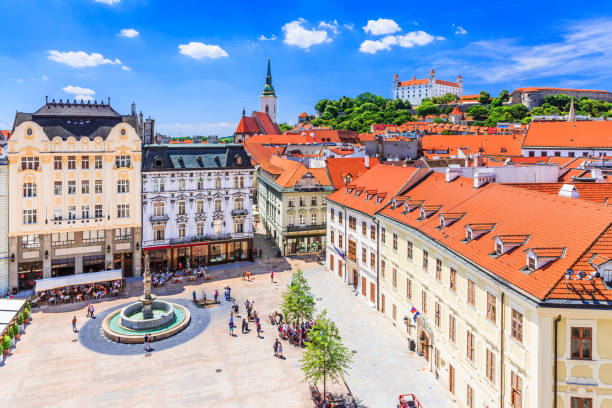 Bratislava, Slovakia. Bratislava, Slovakia. View of the Bratislava castle, main square and the St. Martin's Cathedral. slovakia stock pictures, royalty-free photos & images