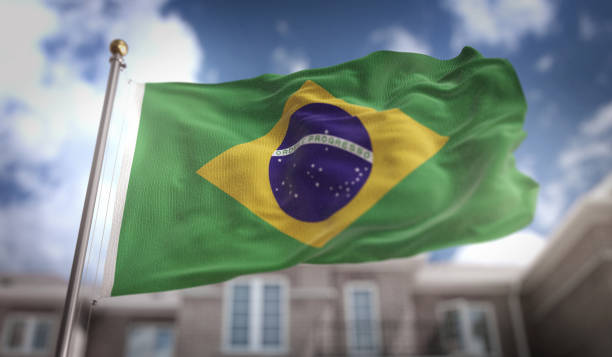 巴西國旗3d 渲染藍天建築背景 - 印尼文化 插圖 個照片及圖片檔