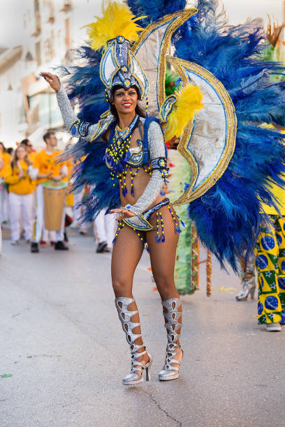 Brazil Lady dancing Samba in traditional brazil dancing costumes, Monfalcone carnival, Italy stock photo