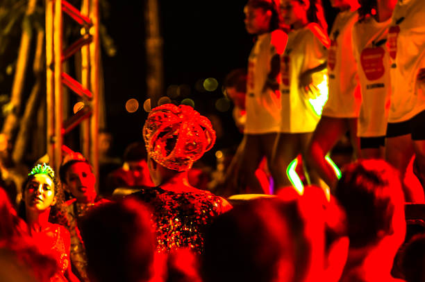 Brazilian Carnival. Presentation in public square of the samba school Água na Boca, in Ilhabela, Brazil, on February 23, 2017. stock photo