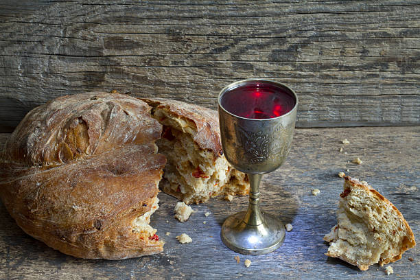 Bread and wine holy communion sign easter symbol Bread and wine holy communion sign symbol last supper stock pictures, royalty-free photos & images